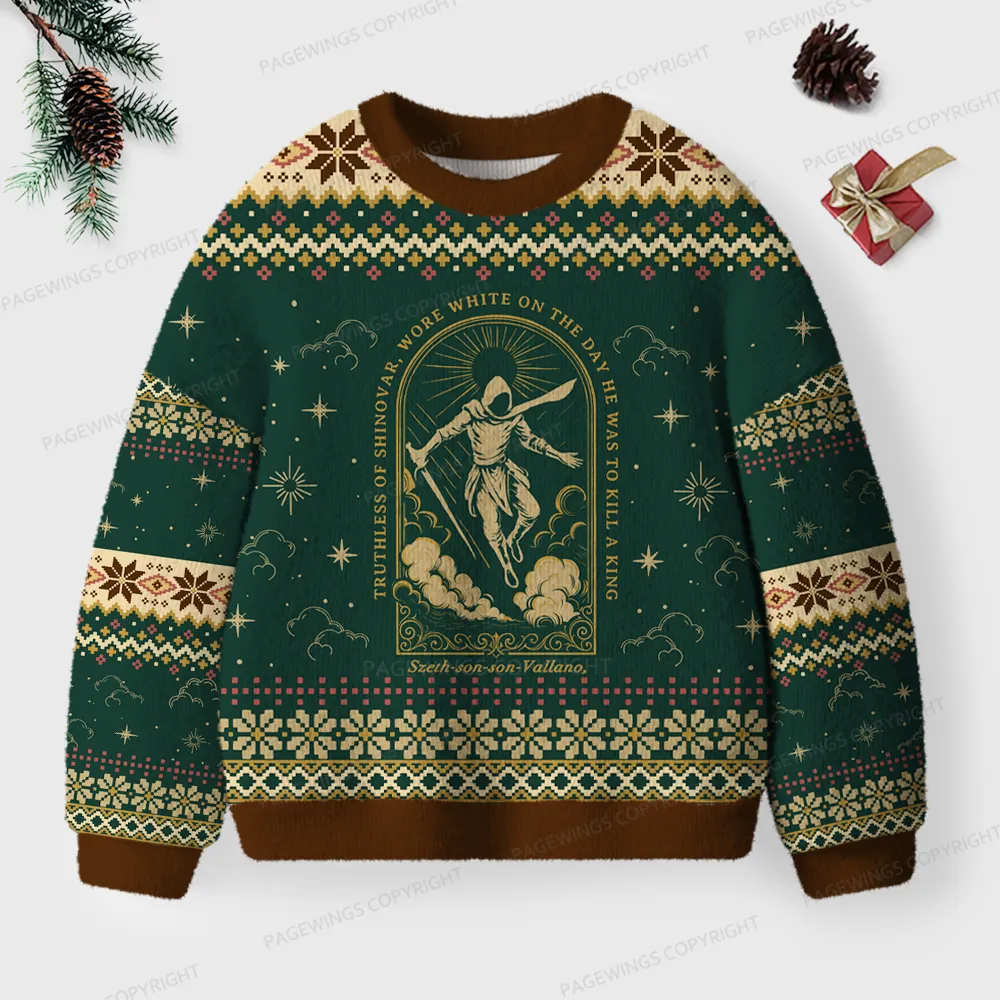 Pagewings Wore White On The Day He Was To Kill A King Unisex Ugly Knit Sweatshirt