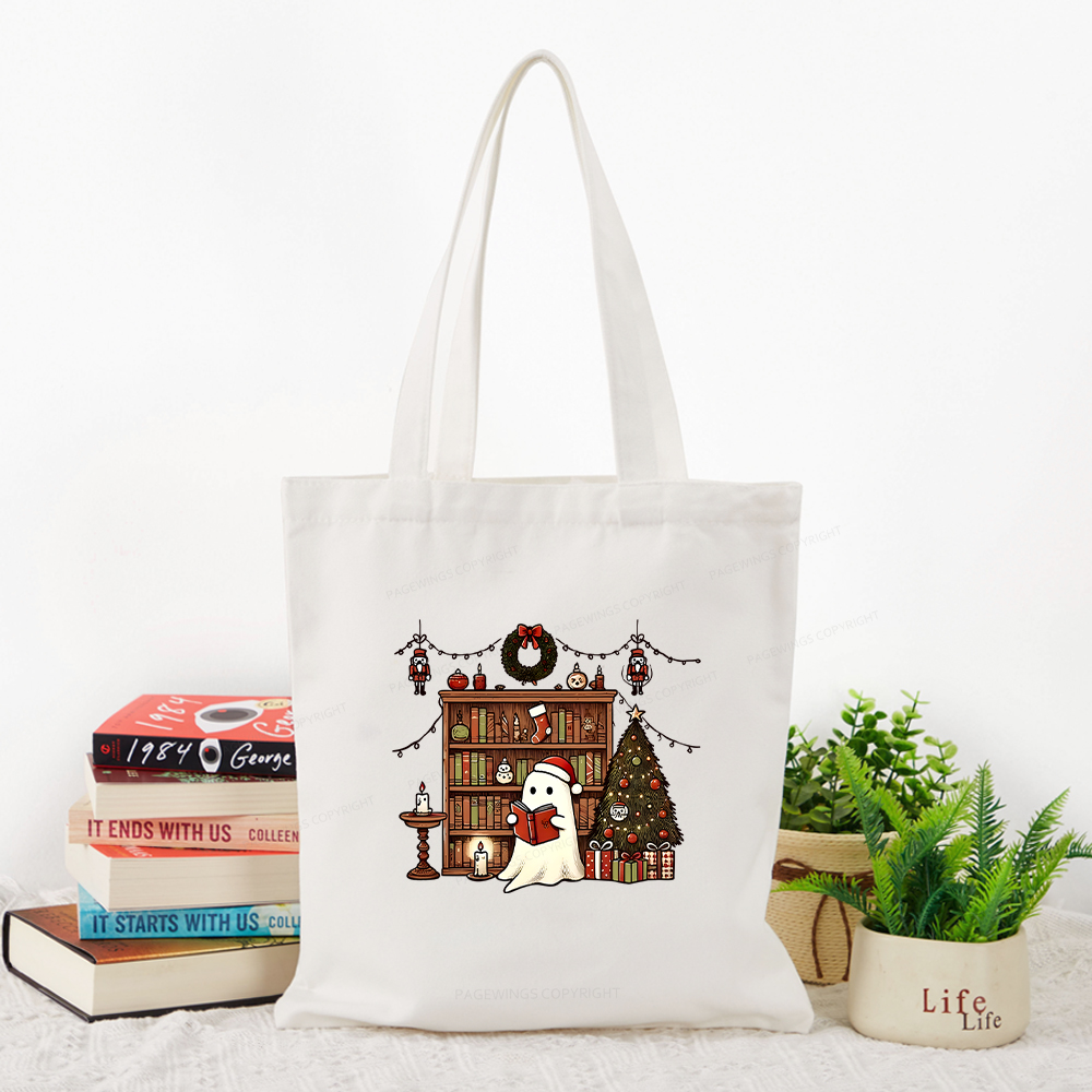 Pagewings Christmas Ghost Book Tote Bag