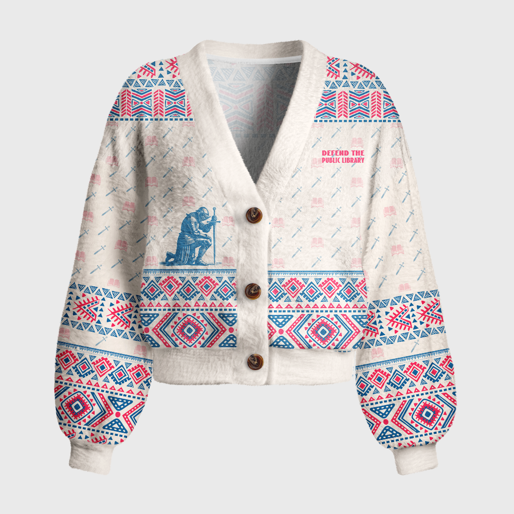 Pagewings Defend The Public Library Women's Cardigan Sweater