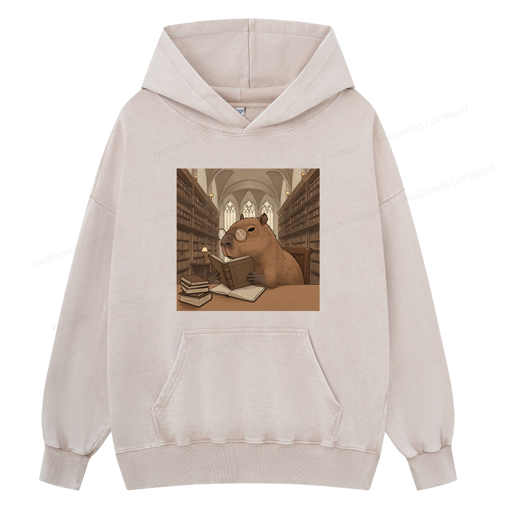 Pagewings The Reader Capybara Unisex Washed Hoodie