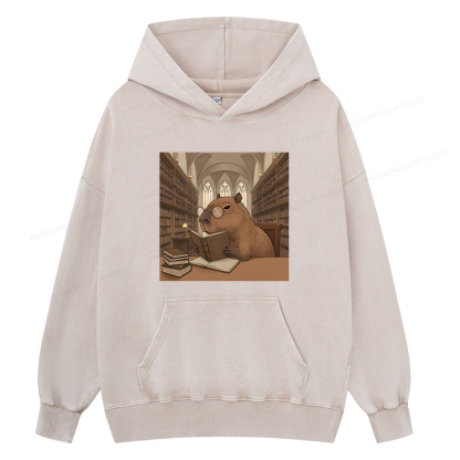 Pagewings The Reader Capybara Unisex Washed Hoodie