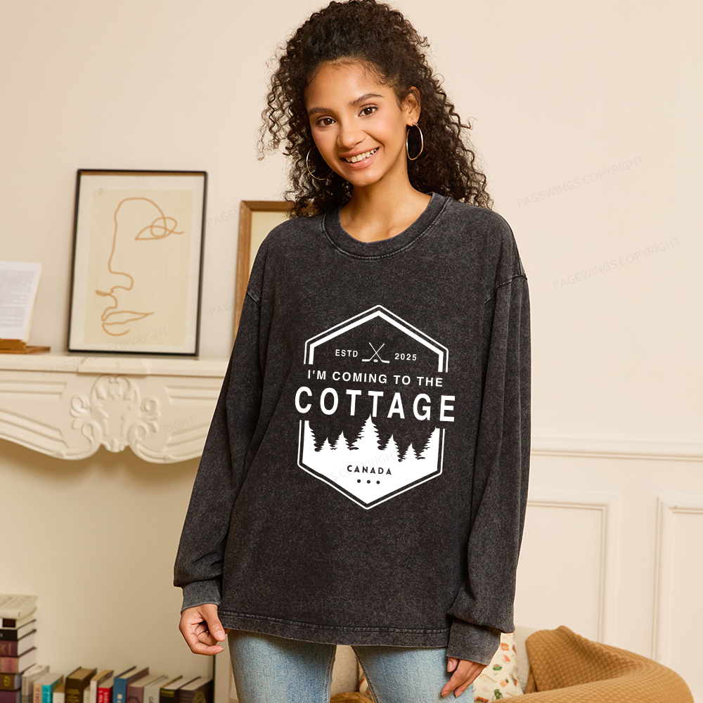 Pagewings Coming To The Cottage Unisex Washed Long Sleeve T-shirt