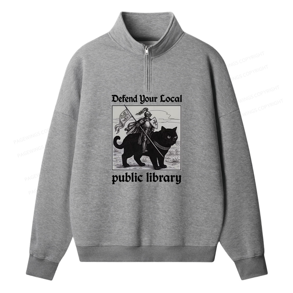 Pagewings Defend Your Local public library Unisex Half Zip Fleece Sweatshirt 