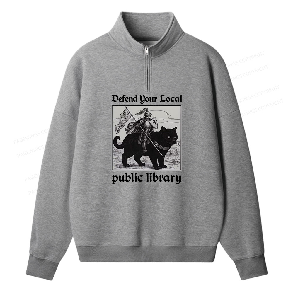 Pagewings Defend Your Local public library Unisex Half Zip Fleece Sweatshirt 