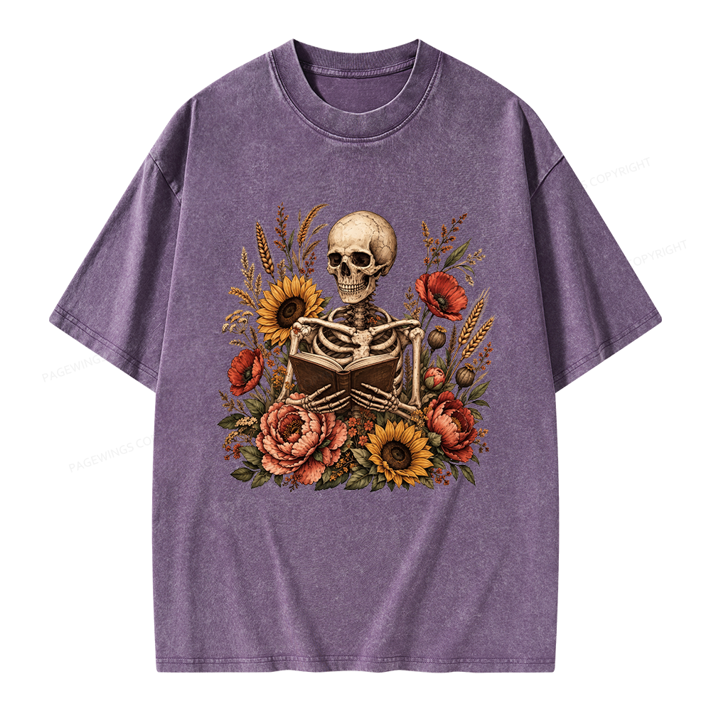 Pagewings Floral Skeleton Unisex Washed T-shirt