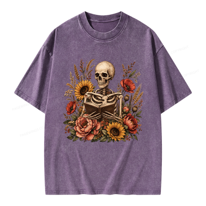 Pagewings Floral Skeleton Unisex Washed T-shirt