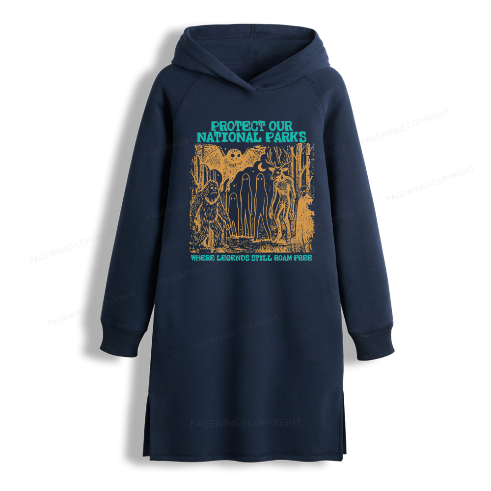 Pagewings Protect Our Parks Vintage Camping Side-Slit Fleece Hoodie Dress
