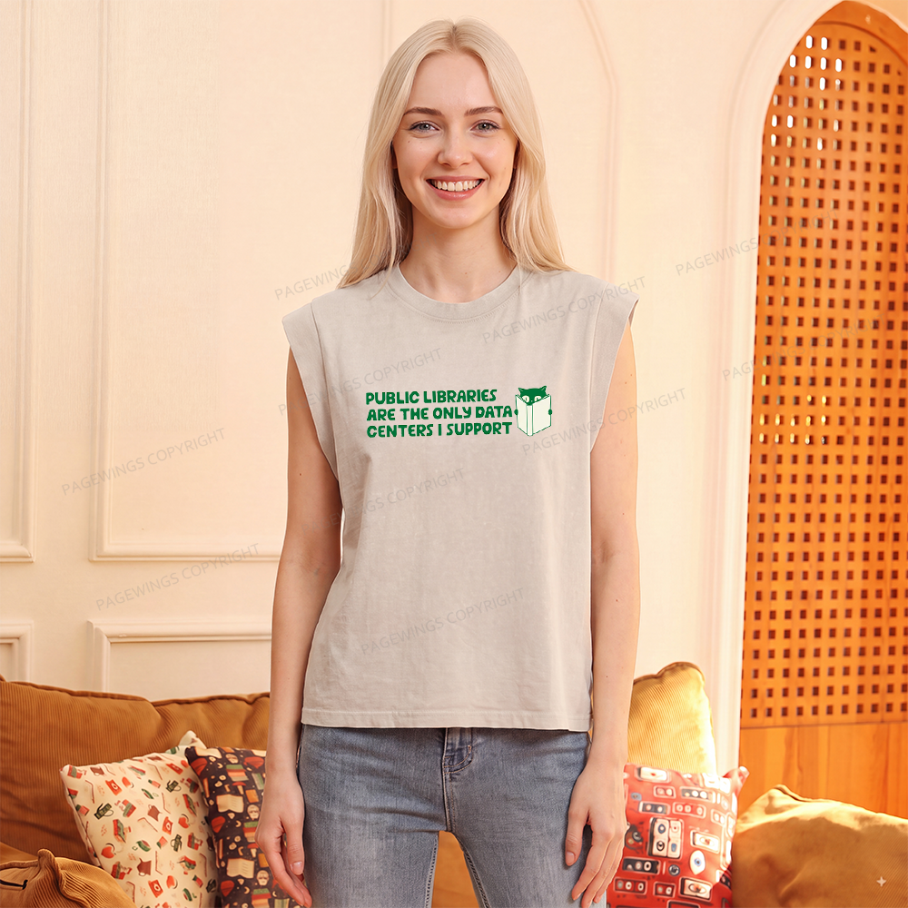 Pagewings Support Public Libraries Not Data Centers Women's Washed Tank Top