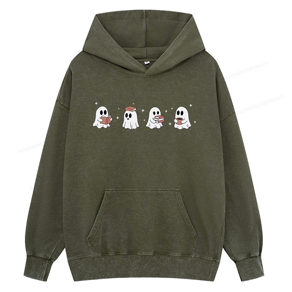 Pagewings Bookish Ghost Unisex Washed Hoodie