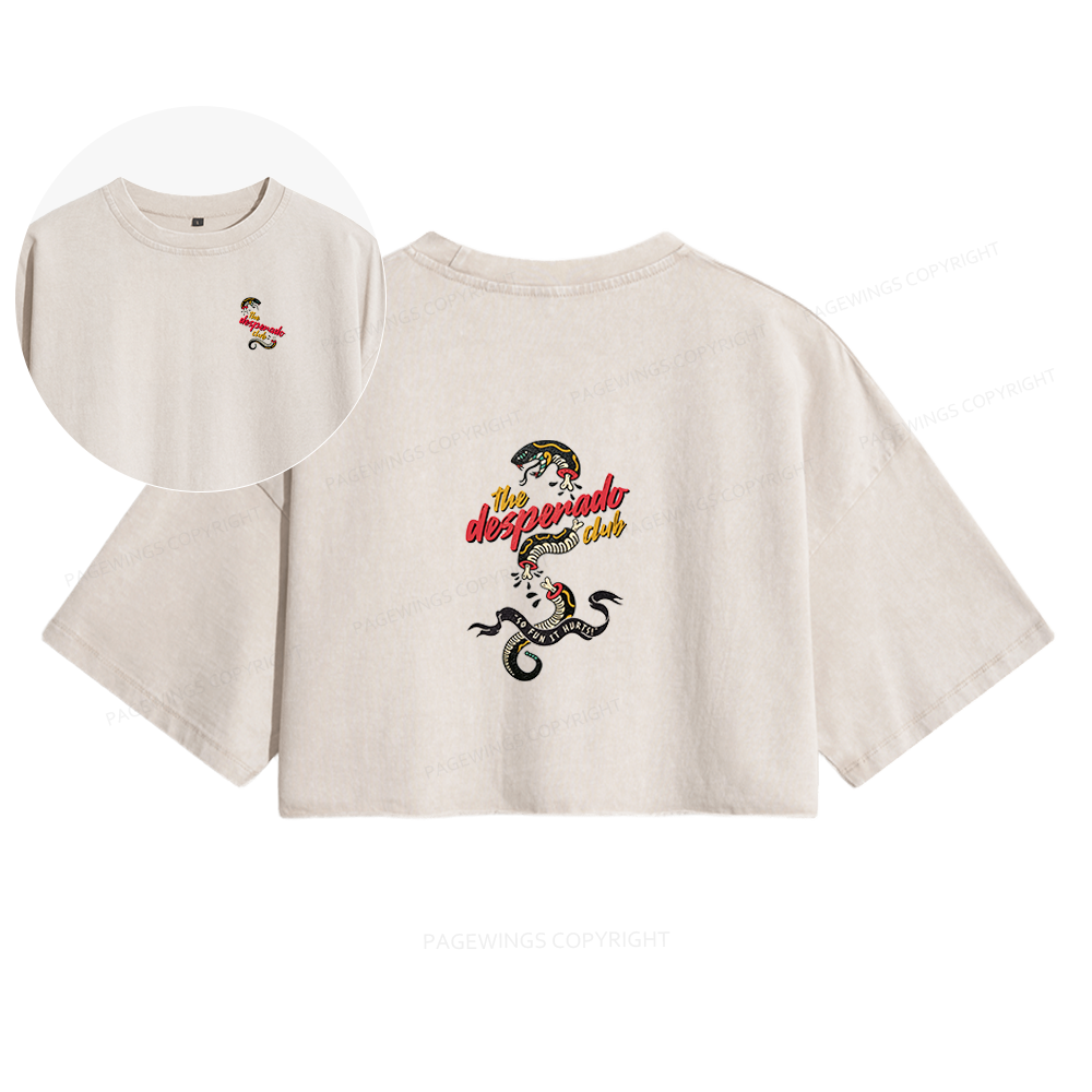 Pagewings The Desperado Club Women's Washed Cropped T-shirt