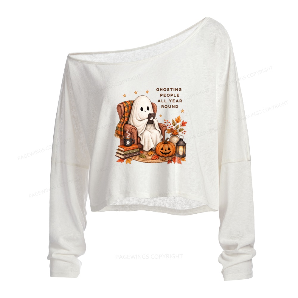 Pagewings Fall Coffee Bool Lover Slouchy Long Sleeve Off Shoulder T-shirt
