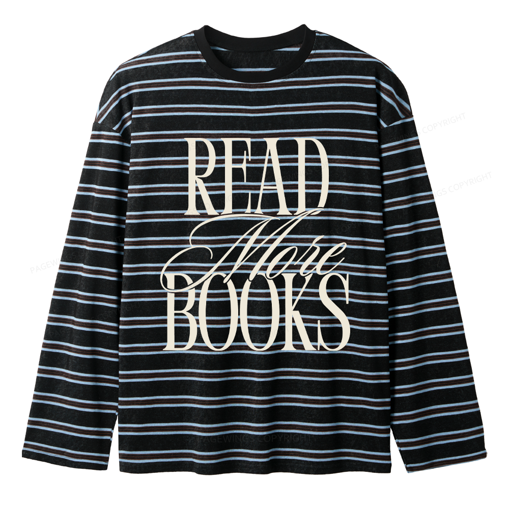 Pagewing Dog Loving Coffee Drinking Book Reading Unisex Striped Long Sleeve T-Shirt