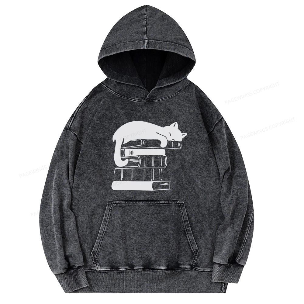Pagewings Books And Cats Unisex Washed Hoodie