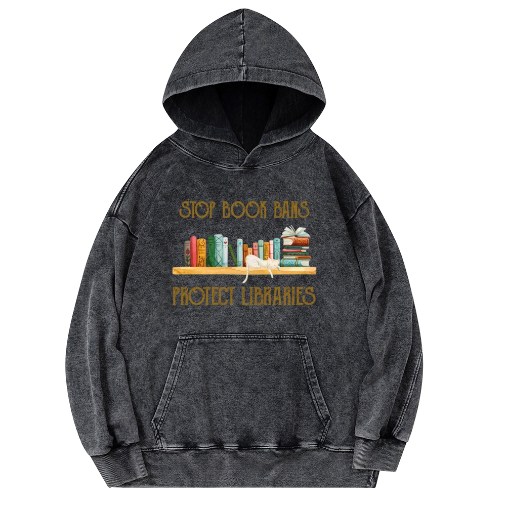 Pagewings Stop Book Bans Protect Libraries Unisex Washed Hoodie