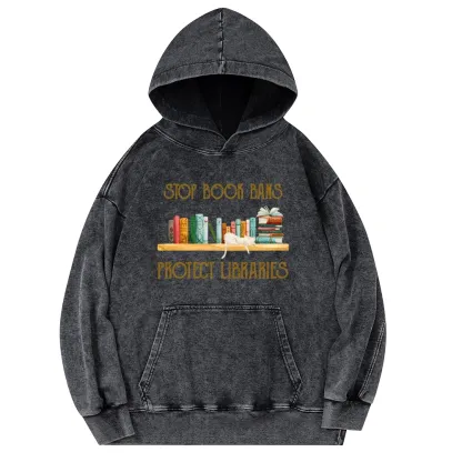 Pagewings Stop Book Bans Protect Libraries Unisex Washed Hoodie