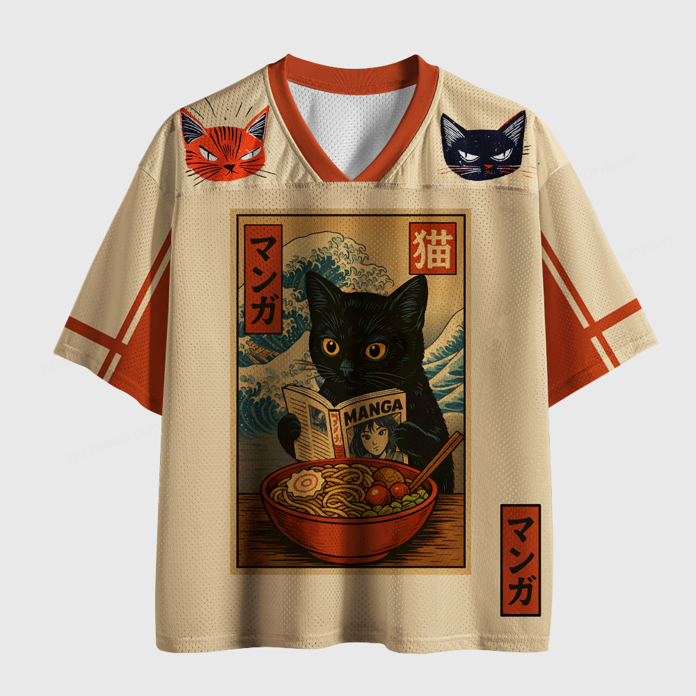 Pagewings Cat Reading Manga Unisex Mesh Jersey