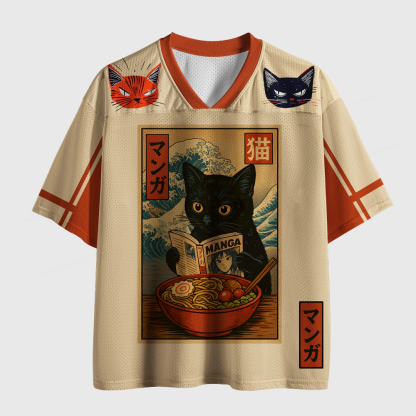 Pagewings Cat Reading Manga Unisex Mesh Jersey