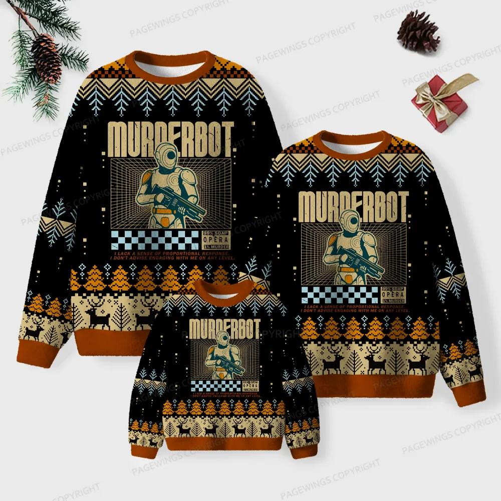 Pagewings Murderbot Unisex Ugly Knit Sweatshirt