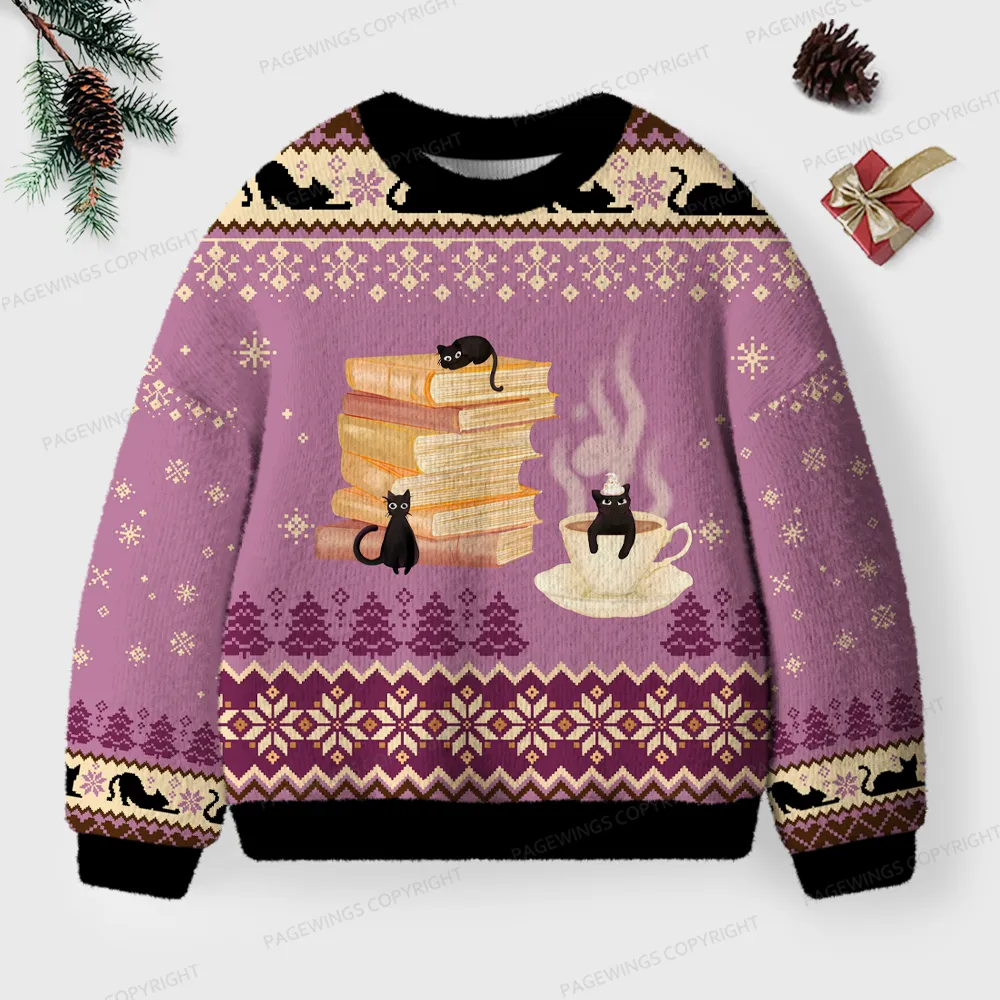 Pagewings Just a Book Loving Cat Unisex Ugly Knit Sweatshirt
