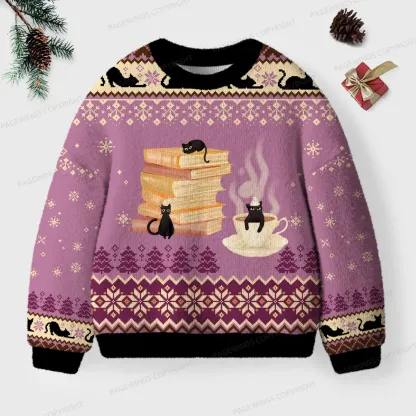 Pagewings Just a Book Loving Cat Unisex Ugly Knit Sweatshirt