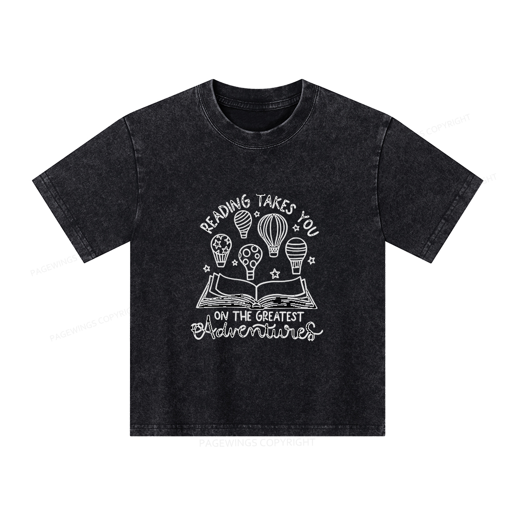 Pagewings Reading Adventures Book Unisex Kids Washed T-shirt