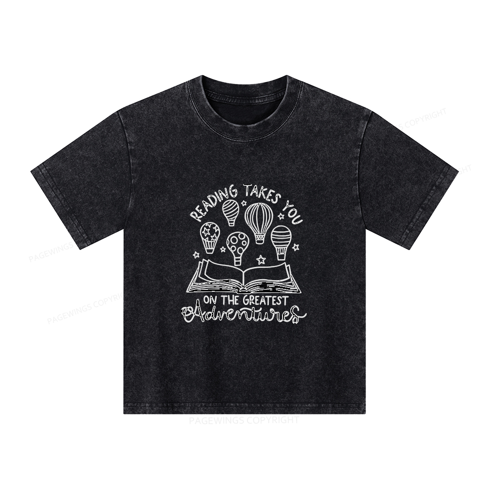 Pagewings Reading Adventures Book Unisex Kids Washed T-shirt