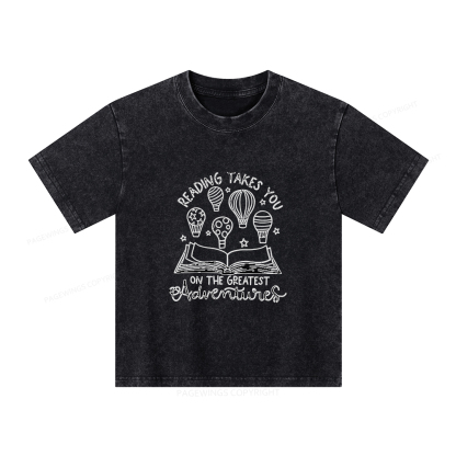 Pagewings Reading Adventures Book Unisex Kids Washed T-shirt