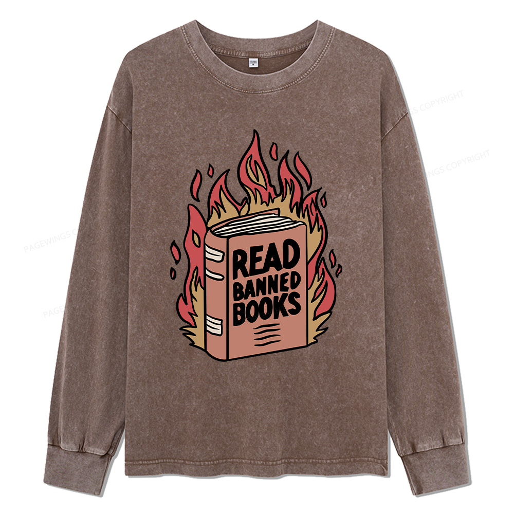 Pagewings Read Banned Books Unisex Washed Long Sleeve T-shirt