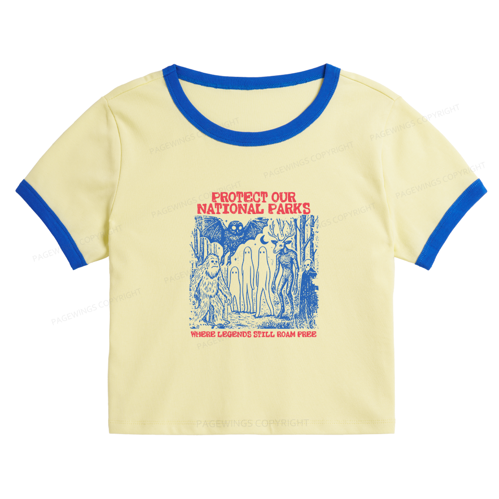 Pagewings Protect Our Parks Vintage Camping Baby Tee Cropped Ringer T-Shirt