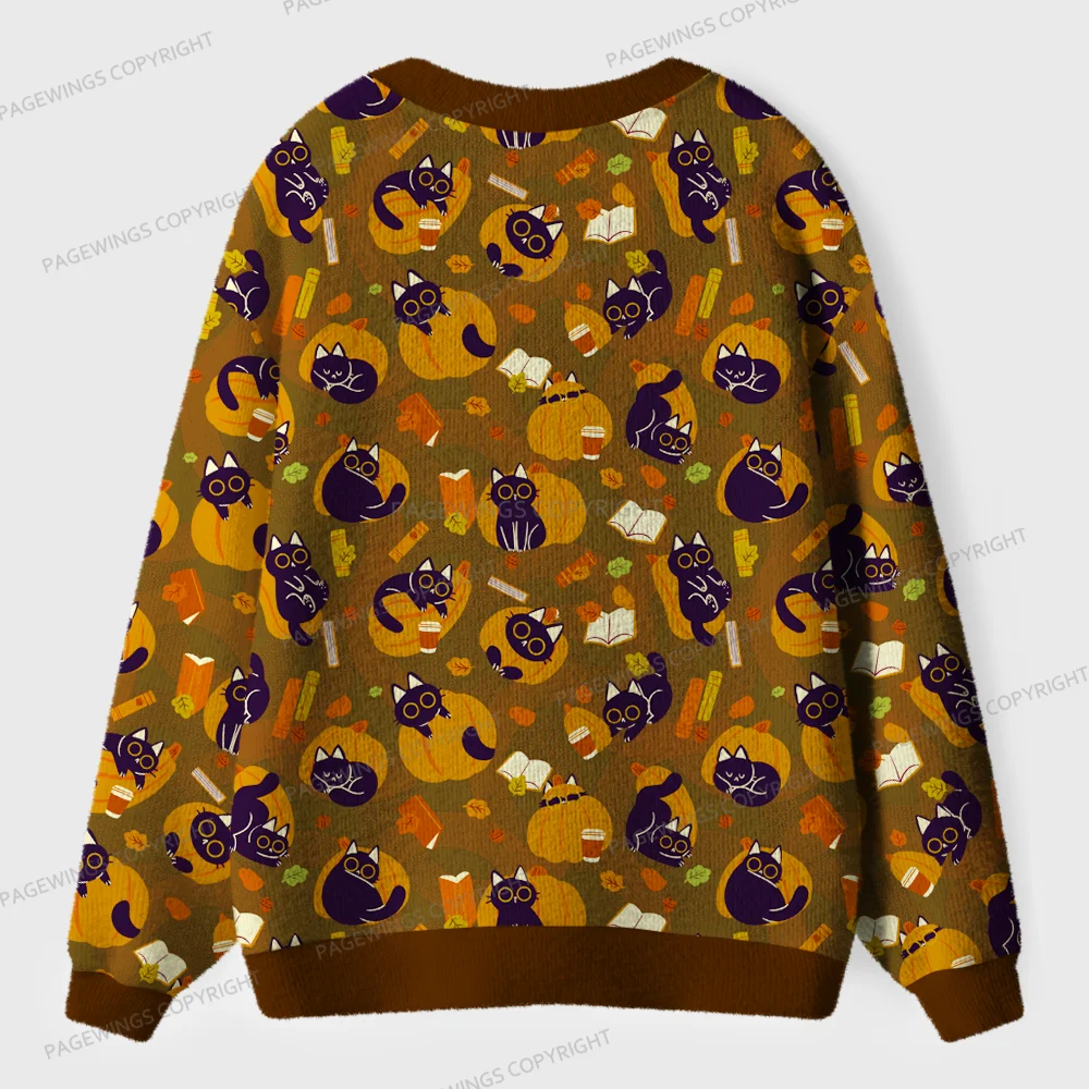 Pagewings Pumpkin Reading Season Unisex Ugly Cardigan Sweaters