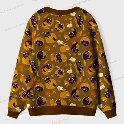 Pagewings Pumpkin Reading Season Unisex Ugly Cardigan Sweaters