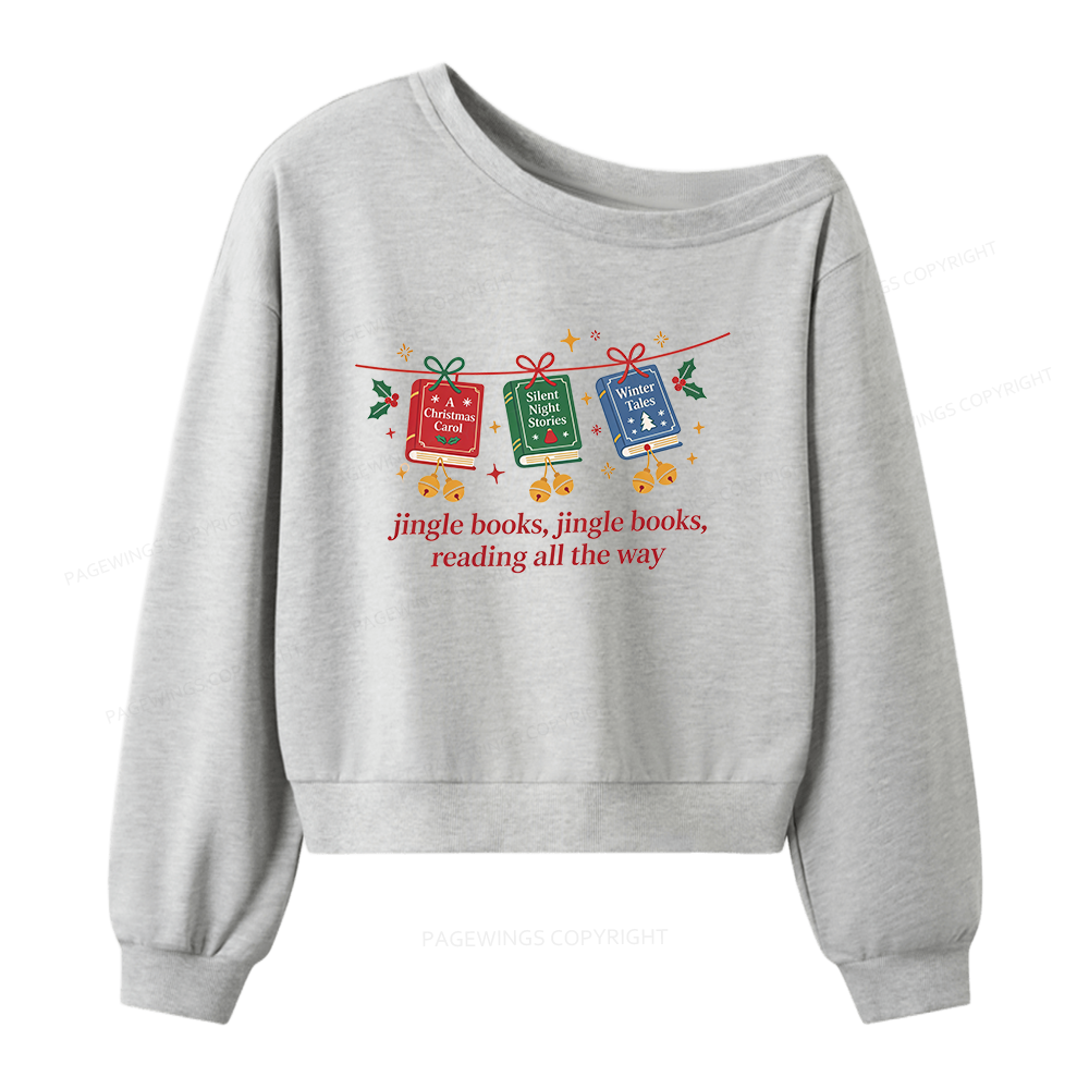 Pagewings Jingle Books Reading All the Way Women Off Shoulder Sweatshirt