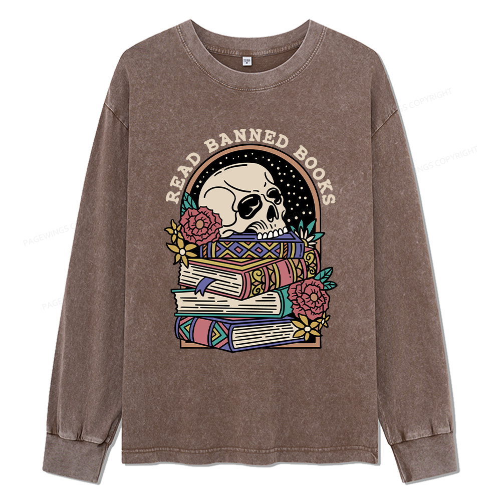 Pagewings Read Banned Book Floral Unisex Washed Long Sleeve T-shirt