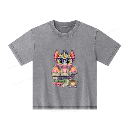 Pagewings Cute Dragon Reading Unisex Kids Washed T-shirt