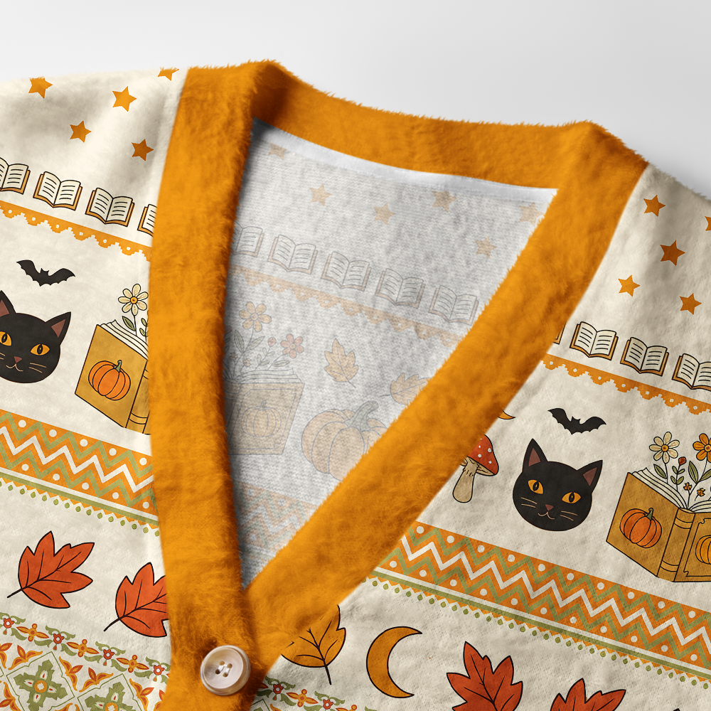 Pagewings Halloween Bookish Light Knit Unisex Cardigan Sweaters