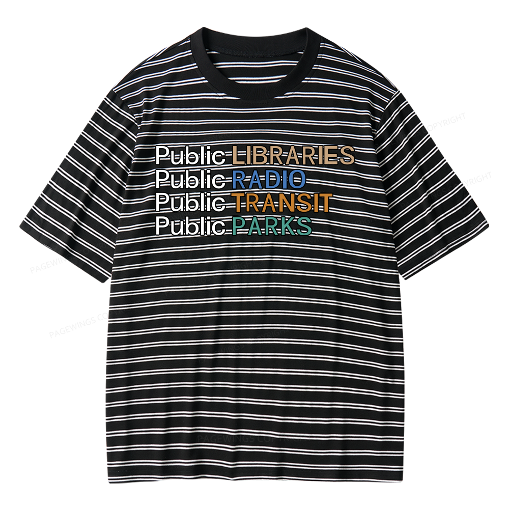 Pagewings Public Libraries Radio Transit Parks Unisex Striped T-Shirt