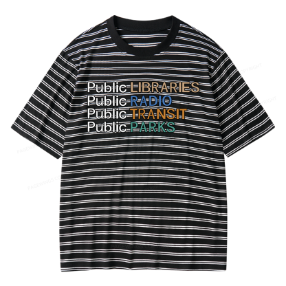 Pagewings Public Libraries Radio Transit Parks Unisex Striped T-Shirt