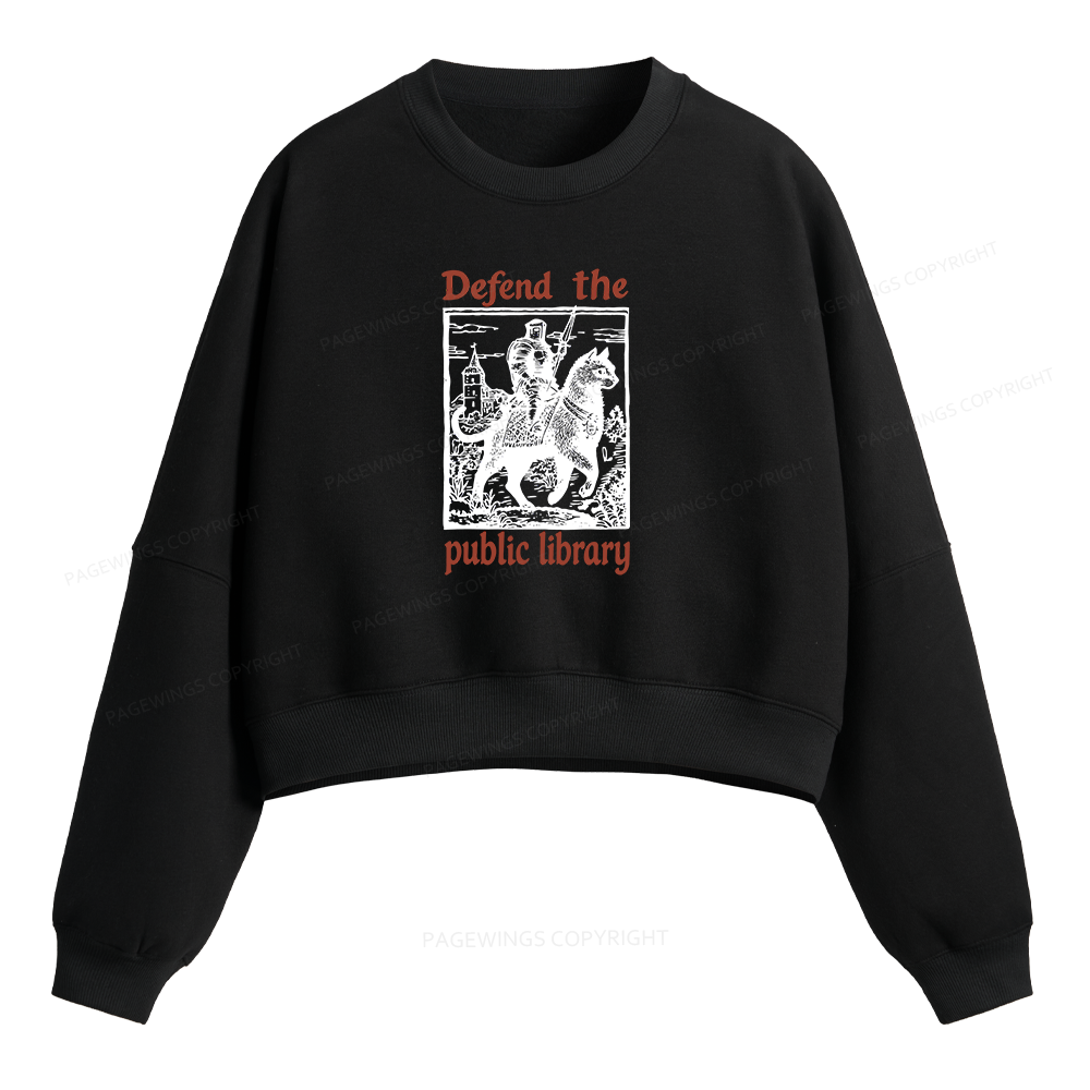 Pagewings Defend the Public Library Fleece Crop Sweatshirt