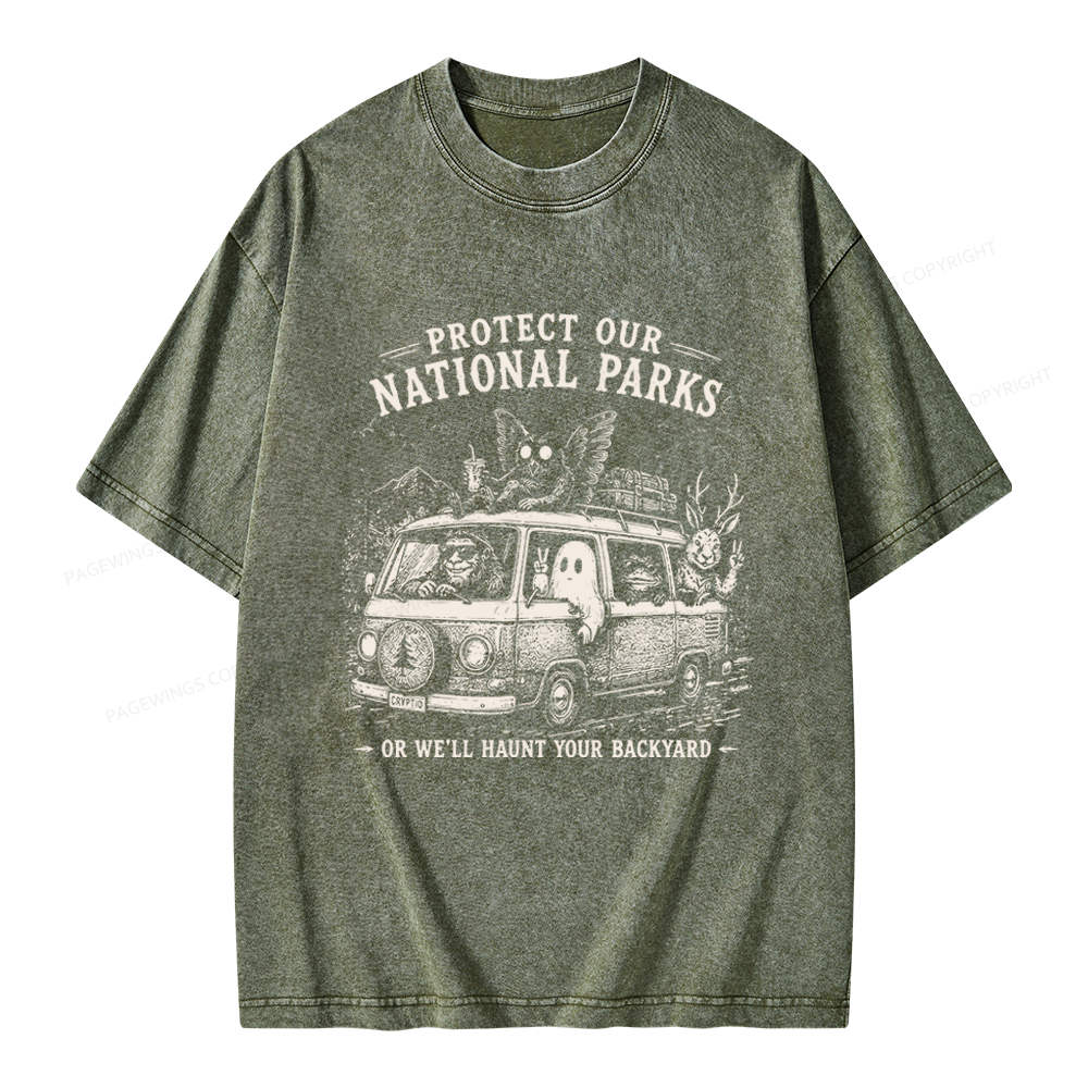 Pagewings Funny Horror Protect Our National Parks Unisex Washed T-shirt