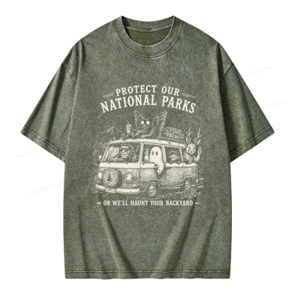 Pagewings Funny Horror Protect Our National Parks Unisex Washed T-shirt