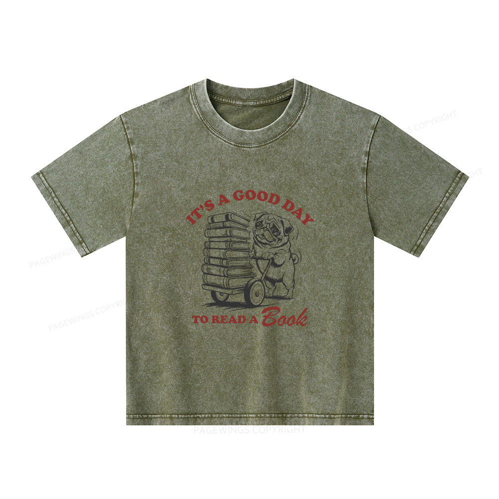Pagewings It‘s A Good Day To Read A Book Unisex Kids Washed T-shirt