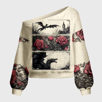 Pagewings Fantasy Bookish Off Shoulder Ugly Knit Sweater
