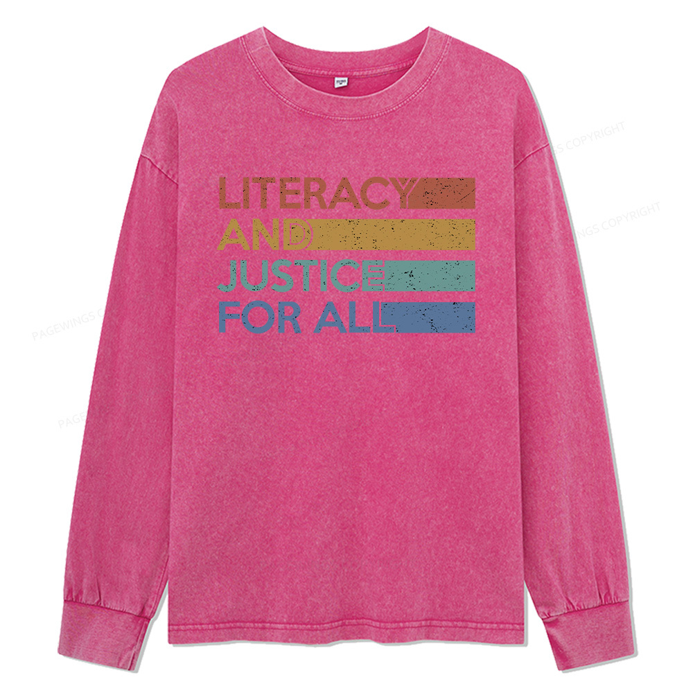Pagewings Literacy and Justice For All Unisex Washed Long Sleeve T-shirt