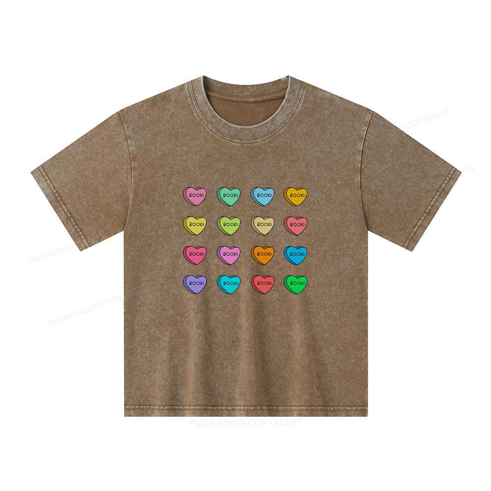 Pagewings Valentine's Day Librarian Unisex Kids Washed T-shirt