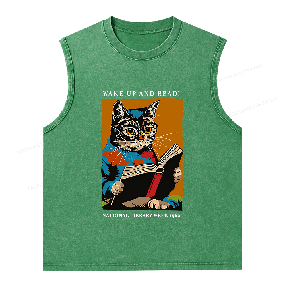 Pagewings Cat Reading Poster Unisex Washed Tank Top