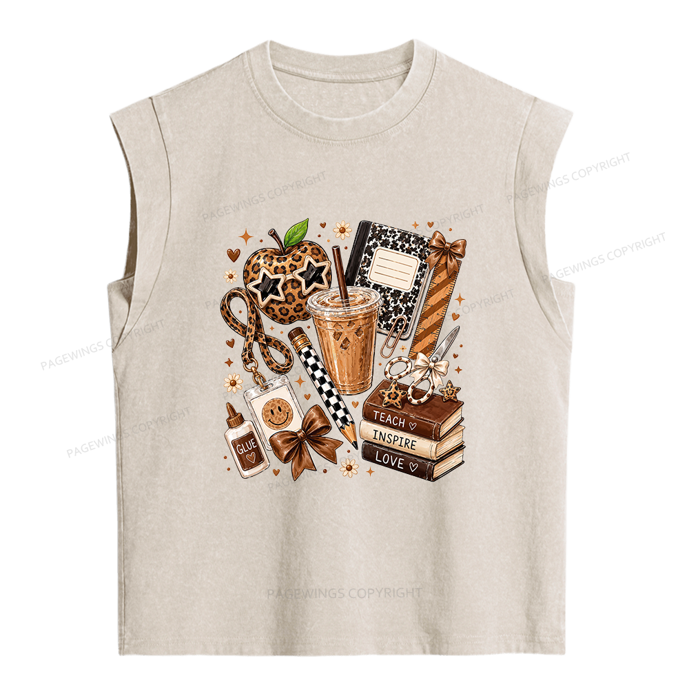 Pagewings Teacher Coffee Women's Washed Tank Top