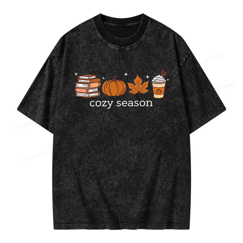 Pagewings Cozy Season Book Lover Unisex Washed T-shirt