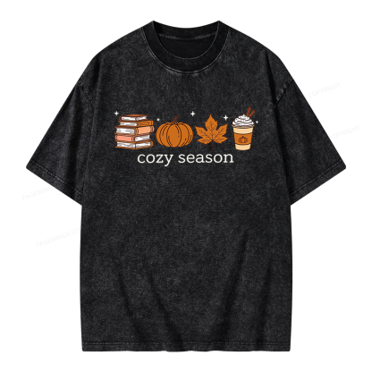Pagewings Cozy Season Book Lover Unisex Washed T-shirt