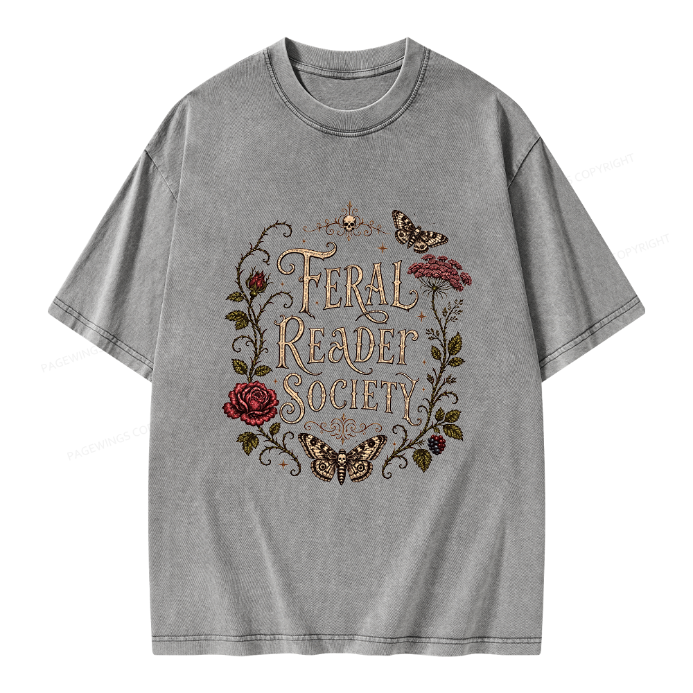 Pagewings Feral Reader Society Unisex Washed T-shirt