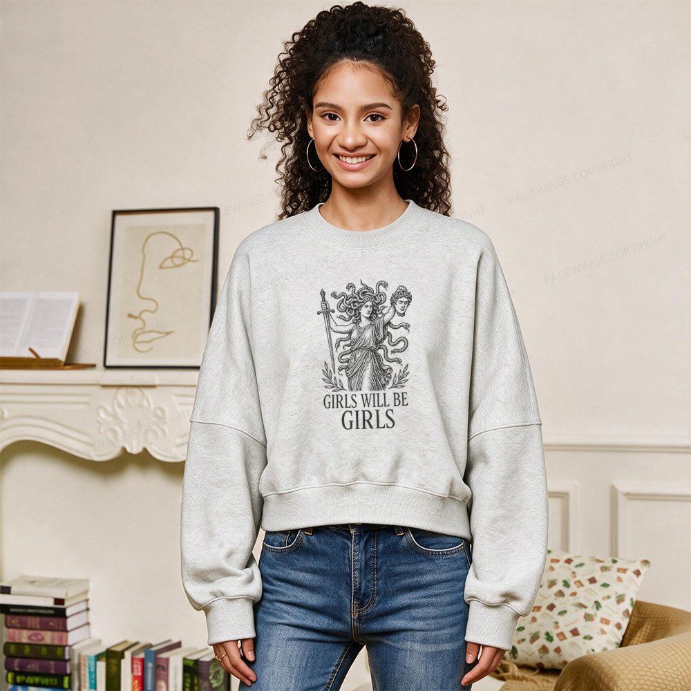 Pagewings Girls Will Be Girls Fleece Crop Sweatshirt